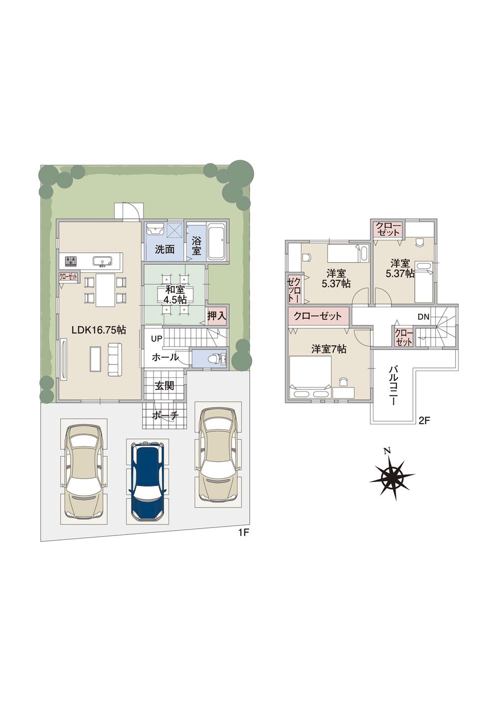 Building plan example (floor plan). Building plan example (No. 1 land A plan) 4LDK, Land price 15,331,000 yen, Land area 115.71 sq m , Building price 15,446,000 yen, Building area 91.53 sq m