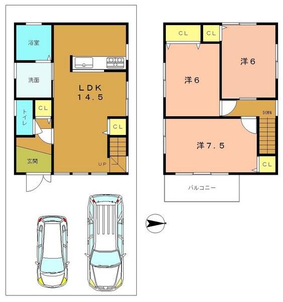 Floor plan. 20.5 million yen, 3LDK, Land area 86.87 sq m , Building area 76.95 sq m floor plan drawings All-electric housing