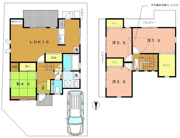 Floor plan. 33,800,000 yen, 4LDK + S (storeroom), Land area 122.94 sq m , Building area 98.28 sq m