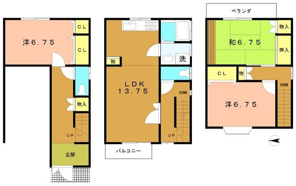Floor plan. 14.8 million yen, 3LDK, Land area 62.51 sq m , Building area 107.85 sq m