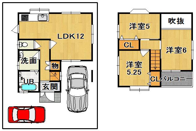 Floor plan. 24,200,000 yen, 3LDK, Land area 77 sq m , Building area 61.6 sq m frontage spacious