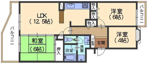 Floor plan. 3LDK, Price 8.88 million yen, Occupied area 66.51 sq m , Balcony area 14.75 sq m