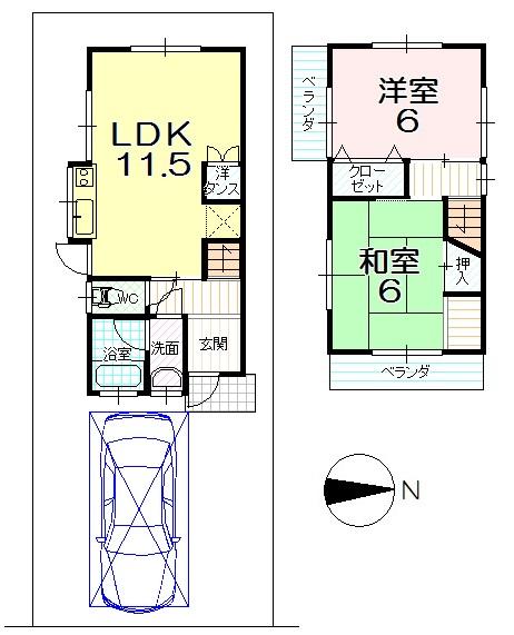 Floor plan. 13.8 million yen, 2LDK, Land area 66.15 sq m , Building area 56.86 sq m