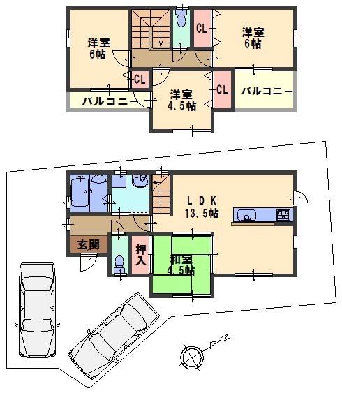 Building plan example (floor plan). Building plan example (No. 4 place) 4LDK, Land price 11.9 million yen, Land area 122.62 sq m , Building price 14,320,000 yen, Building area 86.11 sq m