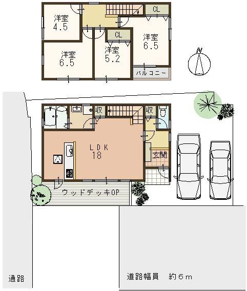 Building plan example (floor plan). Building plan example (A No. land) 4LDK, Land price 11.9 million yen, Land area 117.45 sq m , Building price 16.6 million yen, Building area 95.23 sq m