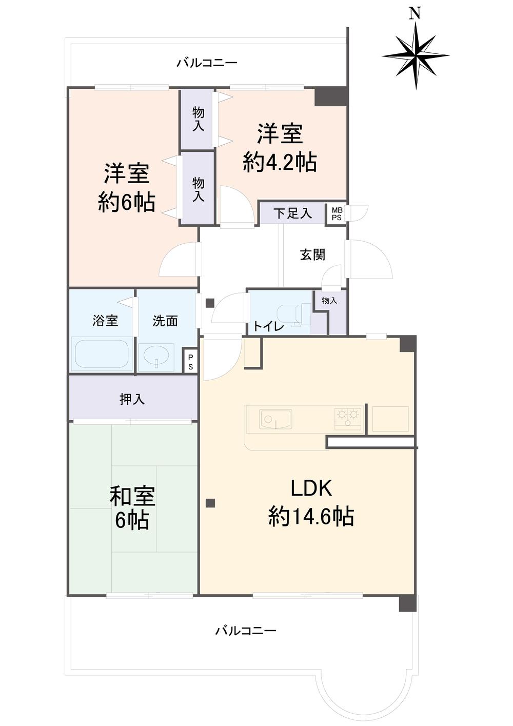 Floor plan. 3LDK, Price 14.9 million yen, Occupied area 67.09 sq m , Balcony area 17.67 sq m