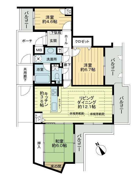 Floor plan. 3LDK, Price 11.5 million yen, Occupied area 79.91 sq m , Balcony area 21.14 sq m
