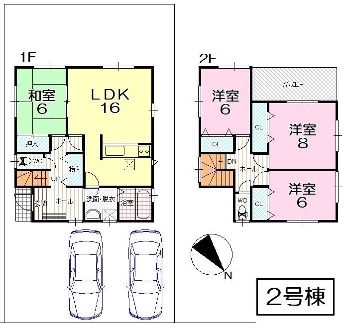 Floor plan. (Building 2), Price 24,800,000 yen, 4LDK, Land area 171.53 sq m , Building area 105.98 sq m