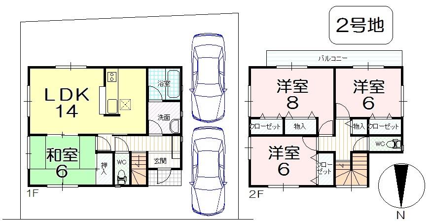 Floor plan. (No. 2 locations), Price 16 million yen, 4LDK, Land area 115.76 sq m , Building area 96.39 sq m