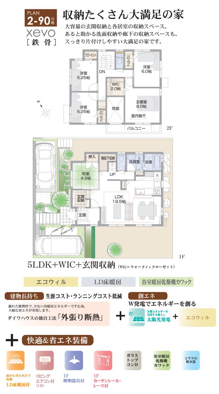 Floor plan.  [2-90 No. land] So we have drawn on the basis of the Plan view] drawings, Plan and the outer structure ・ Planting, such as might actually differ slightly from.  Also, furniture ・ bicycle ・ Car, etc. are not included in the price. 