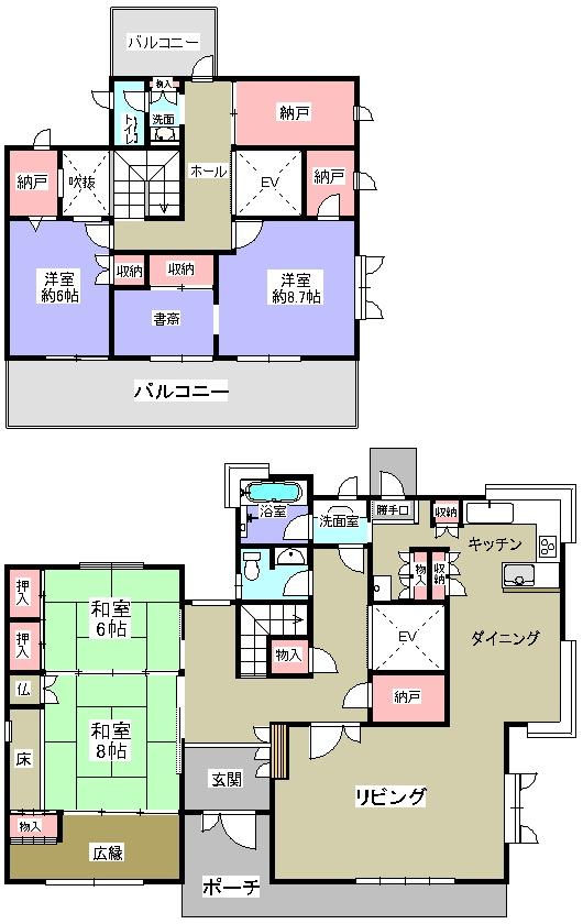 Floor plan. 69,800,000 yen, 4LDK + 3S (storeroom), Land area 332.76 sq m , Building area 196.48 sq m