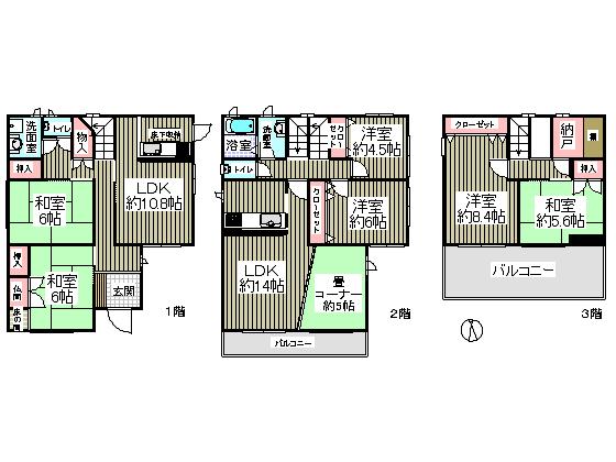 Floor plan. 18,800,000 yen, 6LLDDKK + S (storeroom), Land area 132.23 sq m , Building area 191.65 sq m