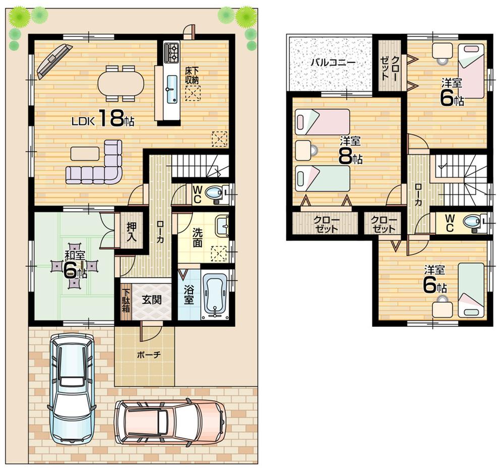 Floor plan. 21,800,000 yen, 4LDK, Land area 162.01 sq m , Building area 103.05 sq m spacious LDK18 quires more All room two-sided lighting