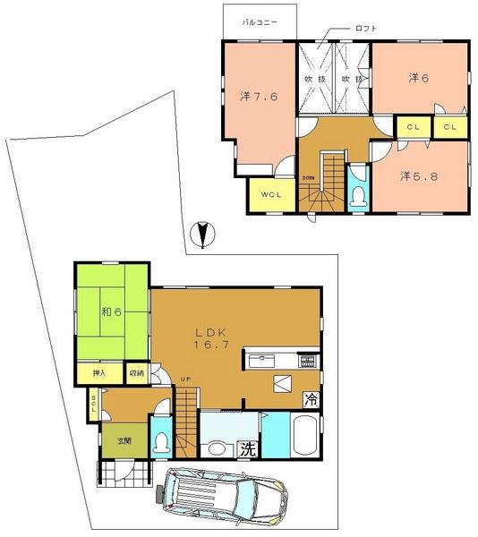 Floor plan. 25,800,000 yen, 4LDK, Land area 133.17 sq m , Also the first floor toilet to floor plan of the building area 106.9 sq m easy-to-use 4LDK, There on the second floor! 