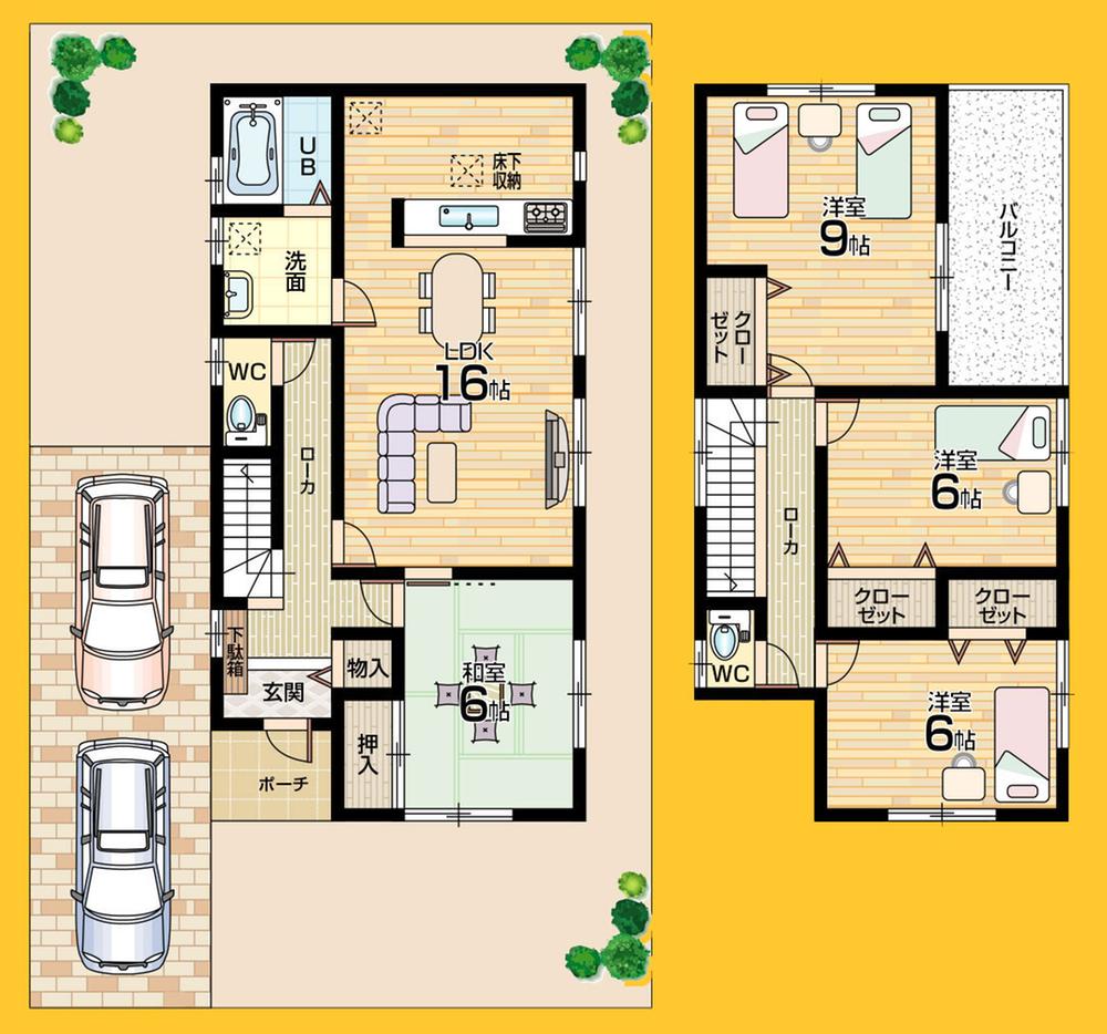 Floor plan. 26,800,000 yen, 4LDK, Land area 184.79 sq m , Building area 105.15 sq m spacious LDK16 quires more The main bedroom spacious 9 Pledge Good day per south toward balcony