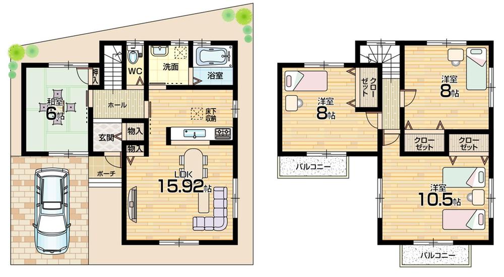 Floor plan. 22,900,000 yen, 4LDK, Land area 105.95 sq m , Building area 104.76 sq m Floor Plan (No. 3 locations) Floor plan of the Japanese-style independence between the type!