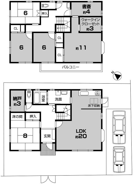 Floor plan. 49,800,000 yen, 5LDK + S (storeroom), Land area 195.06 sq m , Building area 160.85 sq m