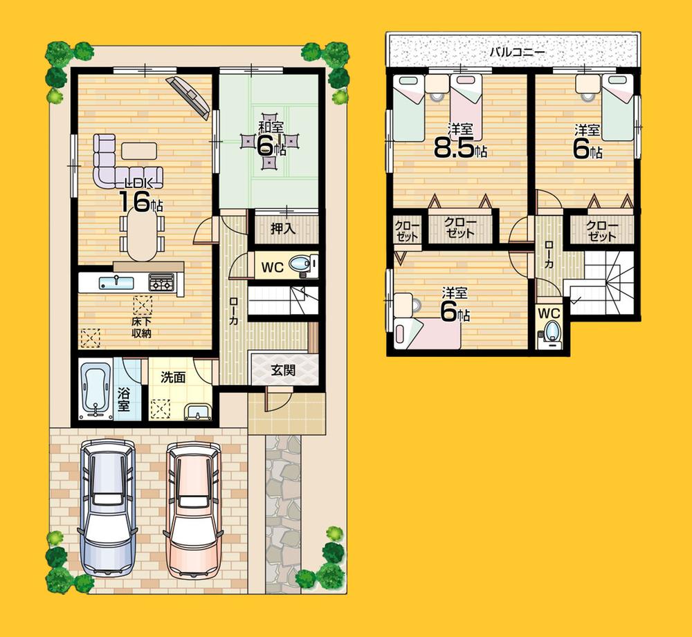 Floor plan. 25,900,000 yen, 4LDK, Land area 134.5 sq m , Building area 97.2 sq m Master Bedroom spacious 8.5 Pledge With a large storage