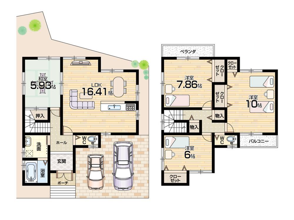 Floor plan. 23,900,000 yen, 4LDK, Land area 108.32 sq m , Building area 108 sq m Floor Plan (No. 9 locations) Frontage spacious open floor plan! 