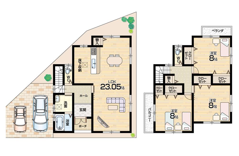 Floor plan. (Phase 2 No. 1 point), Price 23,700,000 yen, 3LDK, Land area 110.43 sq m , Building area 110.25 sq m