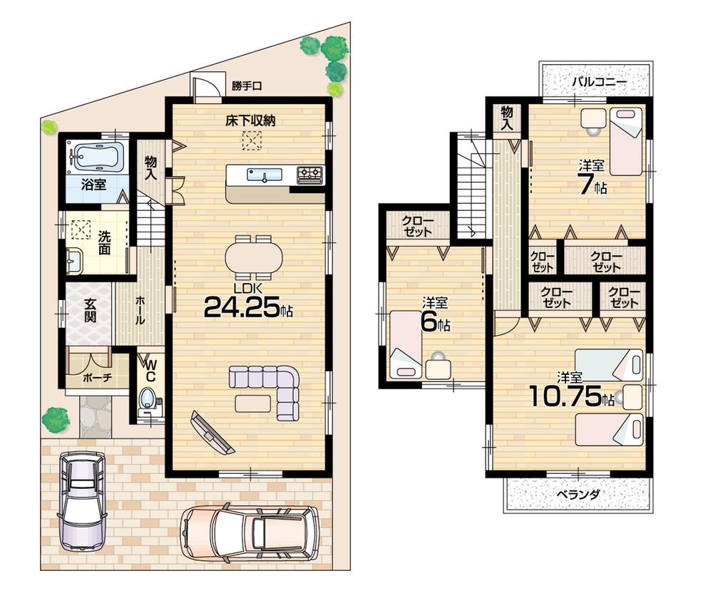 Floor plan. 23.4 million yen, 3LDK, Land area 109.54 sq m , Building area 108.54 sq m