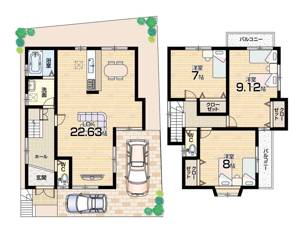 Floor plan. (Phase 2 No. 9 locations), Price 22.6 million yen, 3LDK, Land area 105.28 sq m , Building area 104.89 sq m