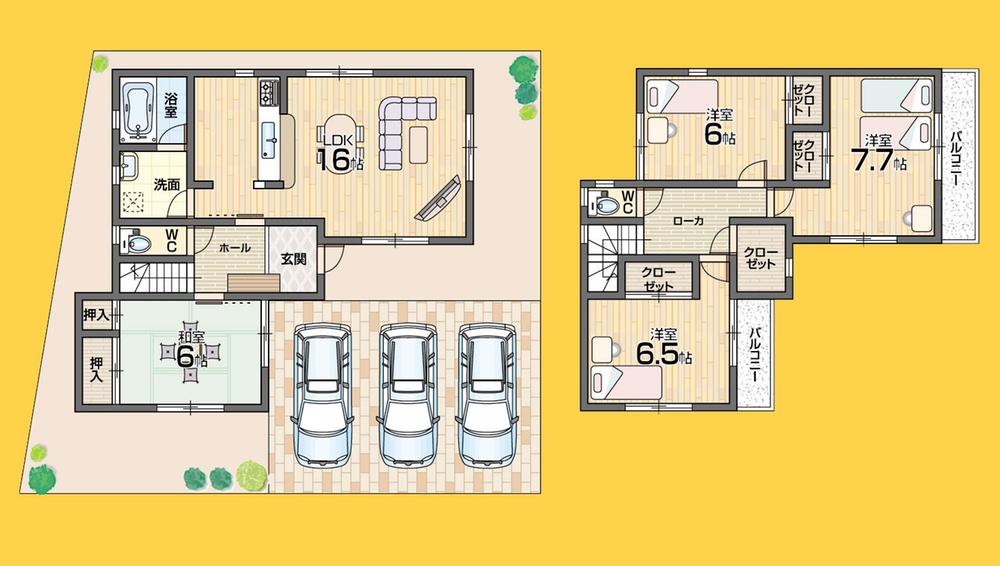 Floor plan. 23,900,000 yen, 4LDK, Land area 152.55 sq m , Building area 100.84 sq m 4LDK, Two-sided balcony