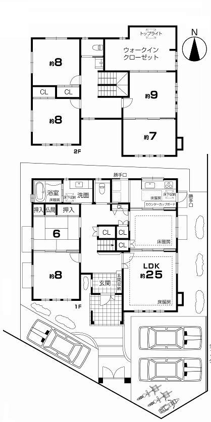 Floor plan. 88,800,000 yen, 6LDK + S (storeroom), Land area 229.57 sq m , Building area 191.97 sq m