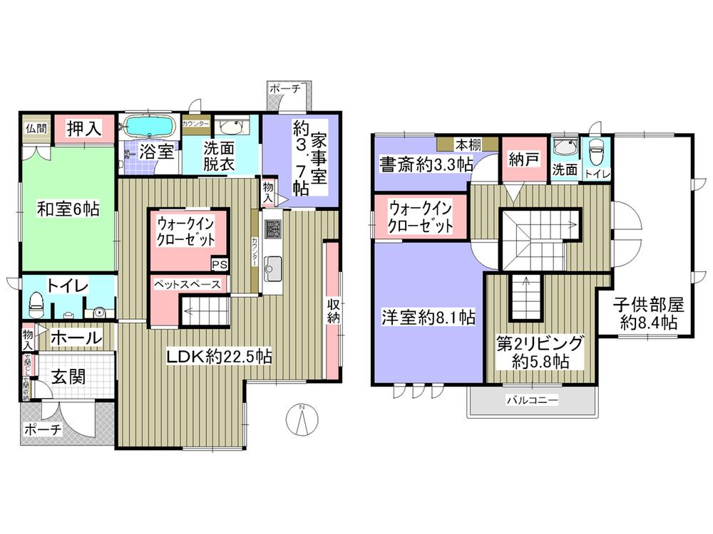 Floor plan. 72,800,000 yen, 4LDK + 3S (storeroom), Land area 215.99 sq m , Building area 169.25 sq m