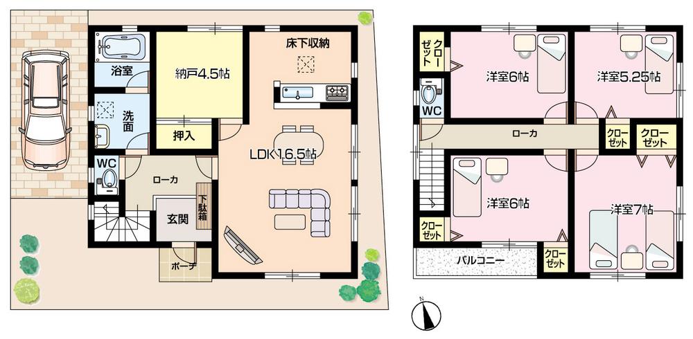 Floor plan. (Building 2), Price 22,900,000 yen, 4LDK+S, Land area 120.27 sq m , Building area 103.68 sq m