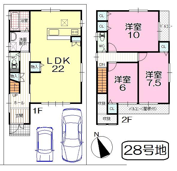 Floor plan. (No. 28 locations), Price 22,300,000 yen, 3LDK, Land area 104.66 sq m , Building area 102.87 sq m