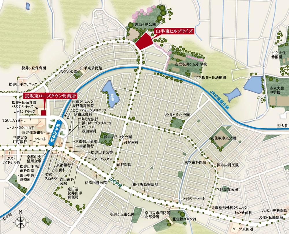 Local guide map. JR "Matsuiyamate" station walk 11 minutes. 