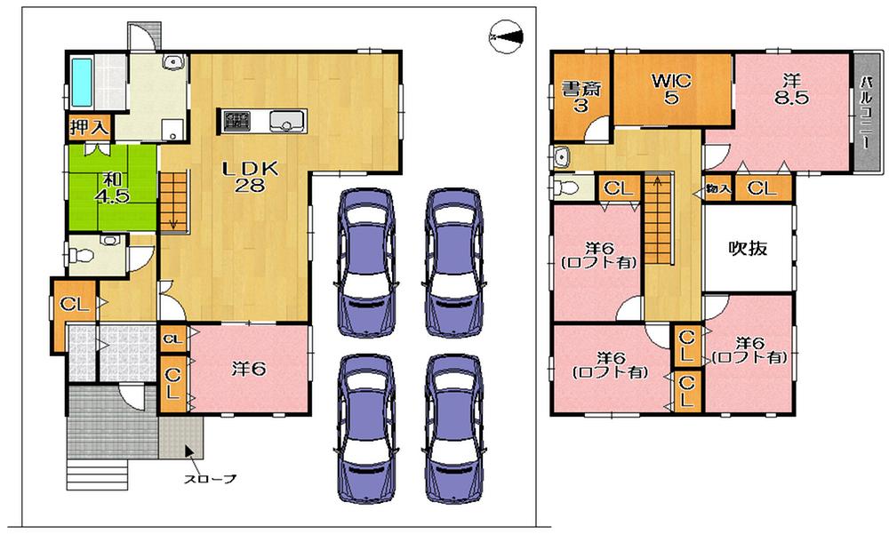 Floor plan. 42,800,000 yen, 6LDK + 2S (storeroom), Land area 198.38 sq m , Building area 166.34 sq m 6LDKS + built shallow properties of study! Is a floor plan of sticking to using the space of S × L construction to the fullest.  Parking four Allowed, Station near, 2WAY access transportation to convenient, etc.