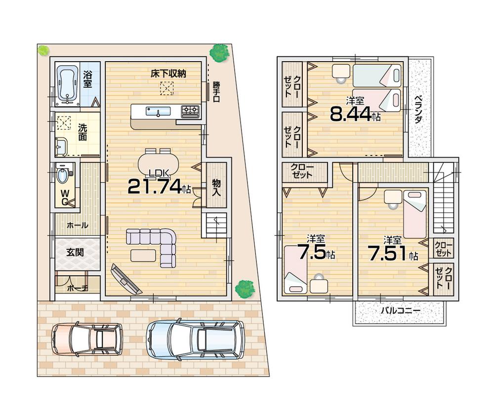 Floor plan. (No. 5 locations), Price 21,200,000 yen, 3LDK, Land area 101.77 sq m , Building area 101.4 sq m