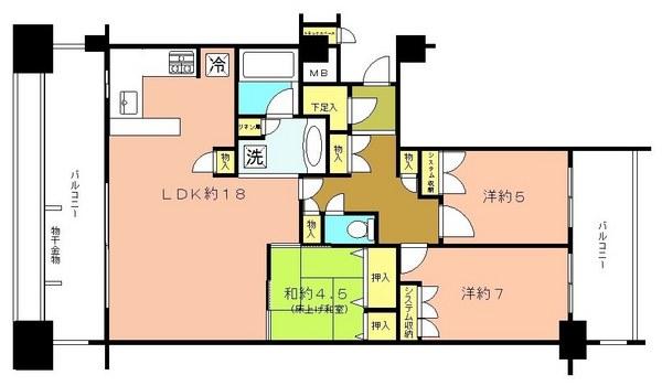 Floor plan. 3LDK, Price 30,800,000 yen, Occupied area 79.46 sq m , Balcony area 24.98 sq m