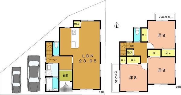 Floor plan. 23,700,000 yen, 3LDK, Land area 110.43 sq m , It is a building area of ​​110.25 sq m south-facing. 