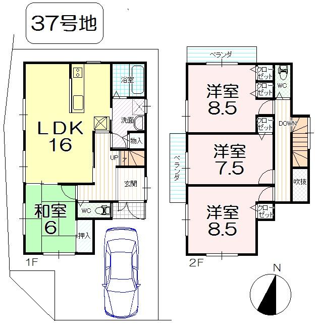 Floor plan. (No. 37 locations), Price 23.8 million yen, 4LDK, Land area 108.01 sq m , Building area 107.73 sq m