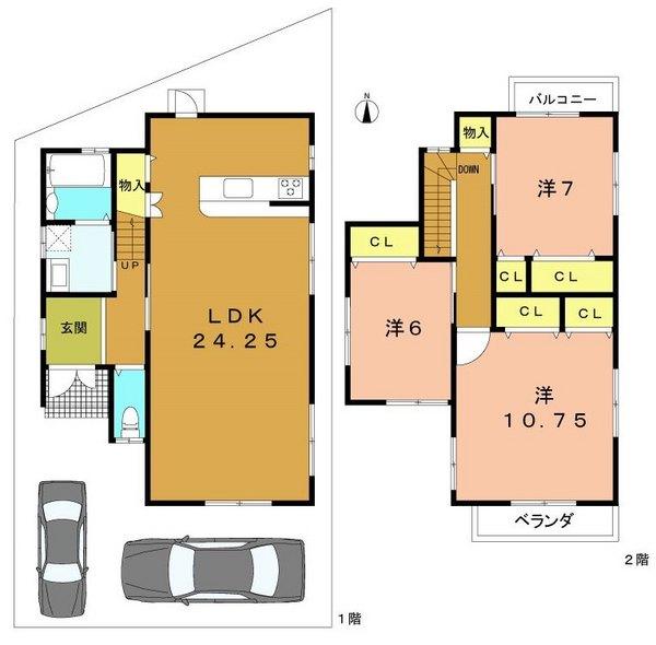 Floor plan. 23.4 million yen, 3LDK, Land area 110.43 sq m , It is a building area of ​​108.55 sq m south-facing