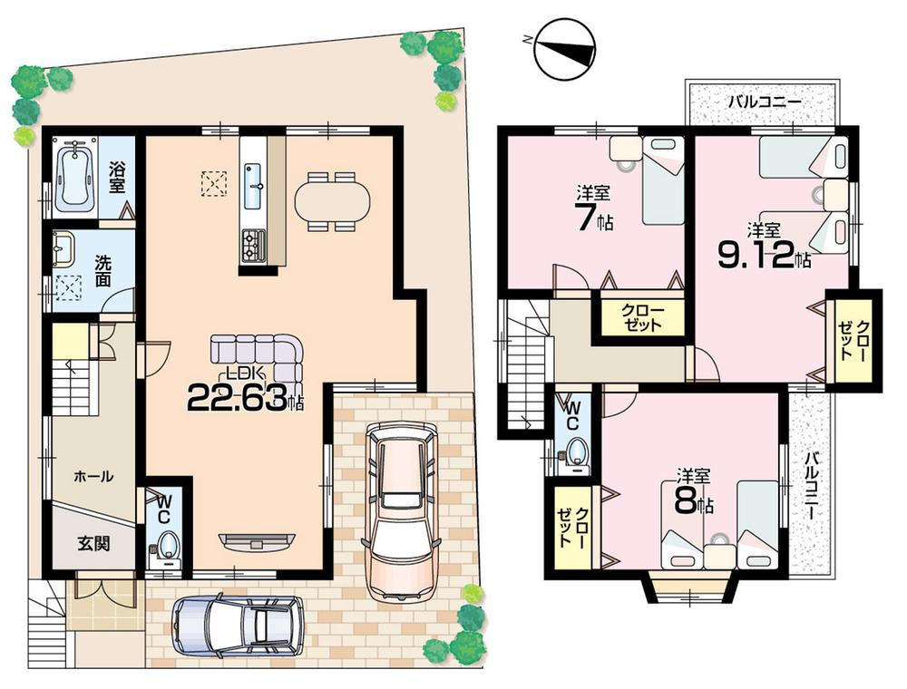 Floor plan. (No. 9 locations), Price 22.6 million yen, 3LDK, Land area 105.28 sq m , Building area 104.89 sq m
