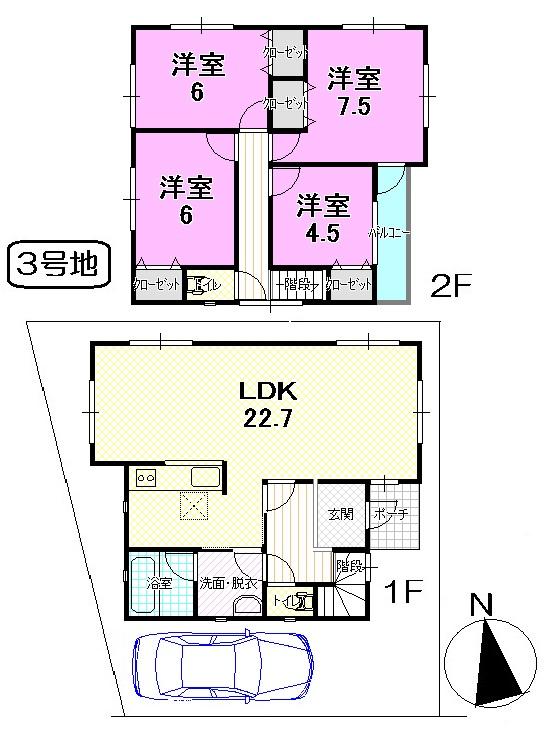 Floor plan. (No. 3 locations), Price 22,900,000 yen, 4LDK, Land area 120.26 sq m , Building area 103.27 sq m