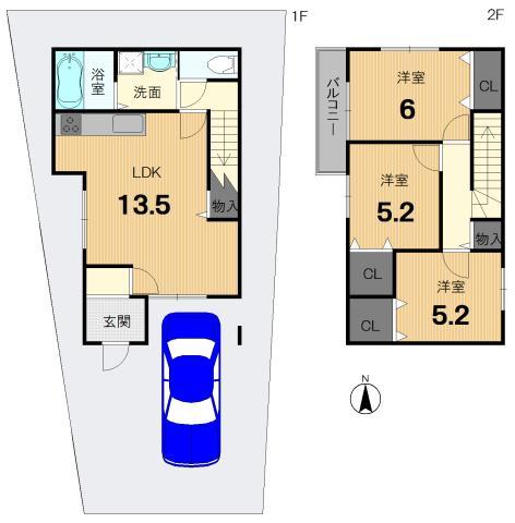 Floor plan. 23.8 million yen, 3LDK, Land area 73.54 sq m , Building area 78.25 sq m