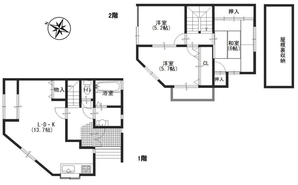 Floor plan. 13.8 million yen, 3LDK, Land area 56.82 sq m , Building area 76.95 sq m