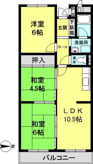Floor plan. 3LDK, Price 7.5 million yen, Occupied area 62.99 sq m , Balcony area 7.47 sq m