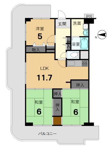 Floor plan. 3LDK, Price 13.5 million yen, Occupied area 67.59 sq m , Balcony area 29.52 sq m