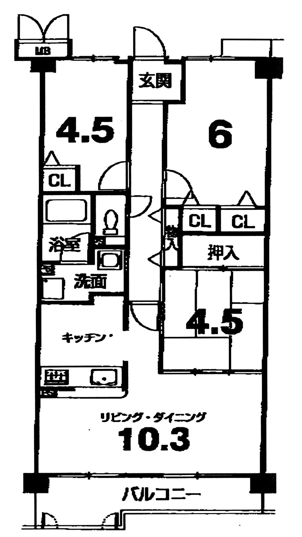 Floor plan. 3LDK, Price 10.8 million yen, Occupied area 61.41 sq m , Balcony area 8.98 sq m
