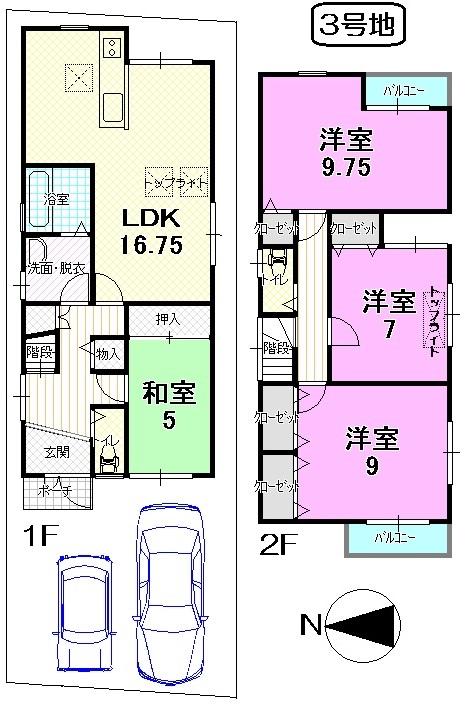 Floor plan. (No. 3 locations), Price 22,800,000 yen, 4LDK, Land area 104.76 sq m , Building area 110.16 sq m