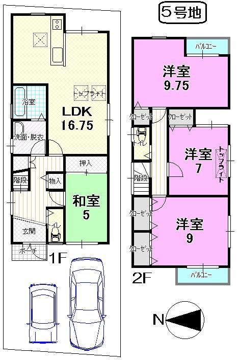 Floor plan. (No. 5 locations), Price 22,800,000 yen, 4LDK, Land area 104.75 sq m , Building area 110.16 sq m