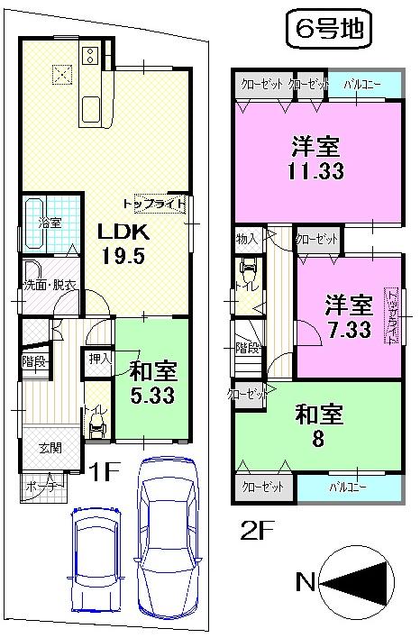 Floor plan. (No. 6 locations), Price 23.6 million yen, 4LDK, Land area 104.76 sq m , Building area 116.64 sq m