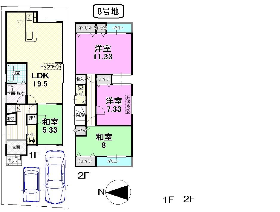 Floor plan. (No. 8 locations), Price 23.6 million yen, 4LDK, Land area 104.76 sq m , Building area 116.64 sq m