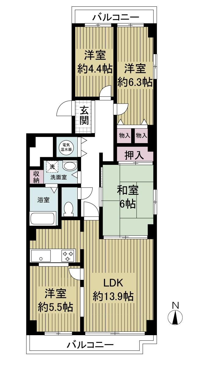 Floor plan. 4LDK, Price 11.4 million yen, Occupied area 81.32 sq m , Balcony area 14.21 sq m